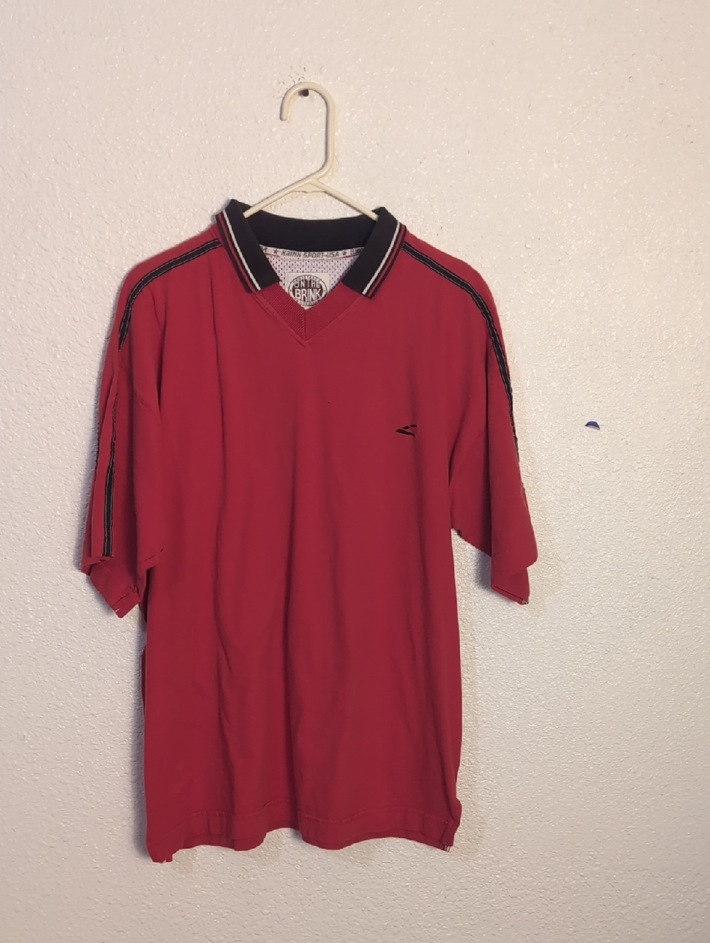 Men's Red Short-Sleeve Polo with Contrast Black Collar